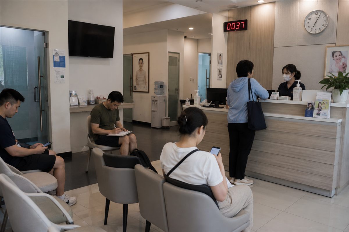 A Singapore clinic receptionist managing appointment enquiries on WhatsApp